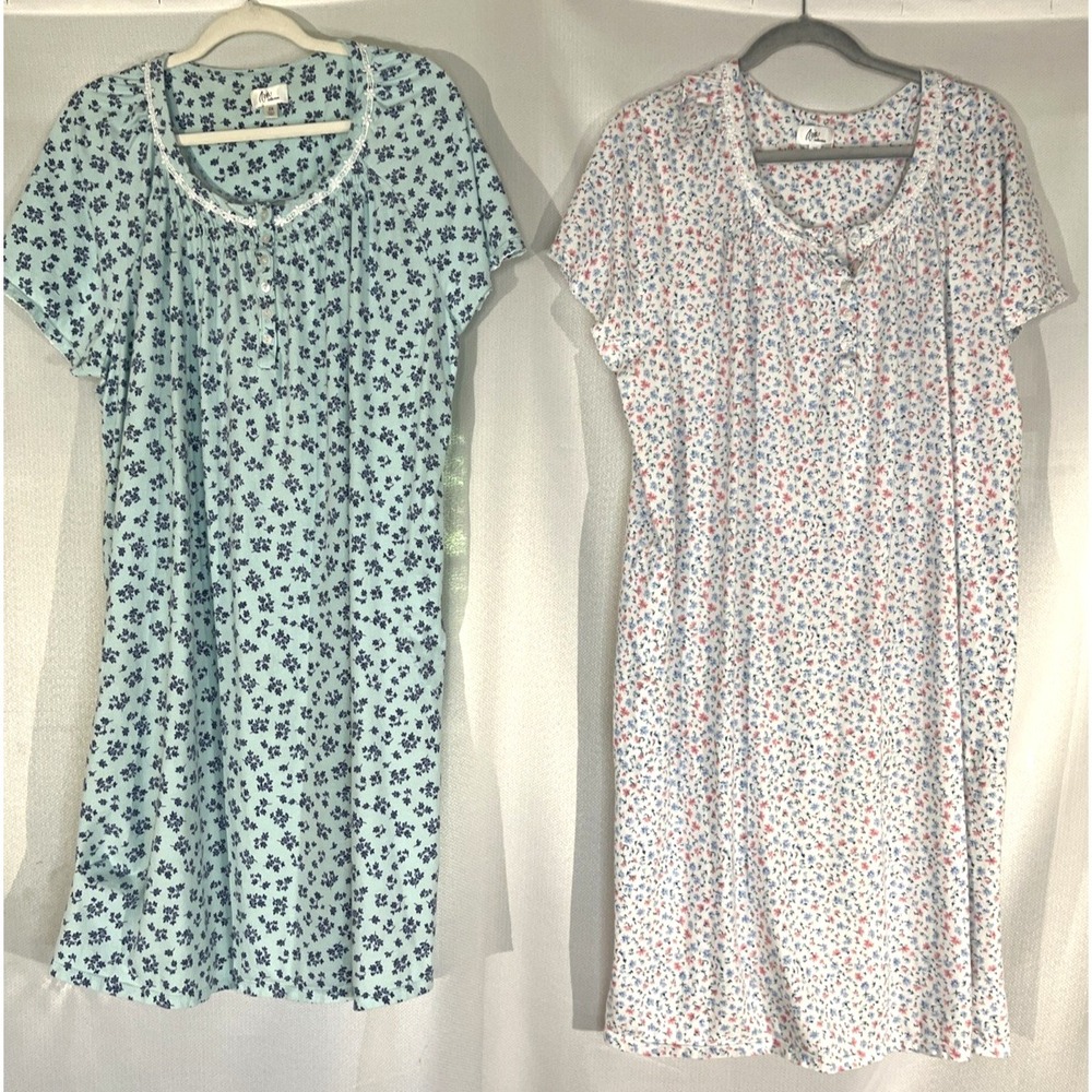 Lot of 2 Aria Collection Short Sleeve Nightgowns with Pockets Floral 2X